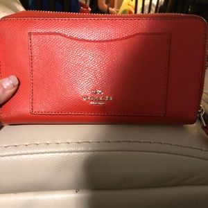 Red Pebble Leather Coach Zip Wallet